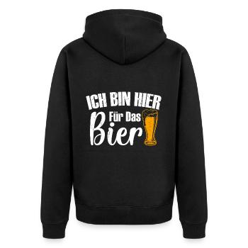 Ich bin hier für das Bier, Humor, Spaß, Fun, - Unisex Premium Bio Zip Hoodie - Schwarz - Hinten - Nico (187cm)