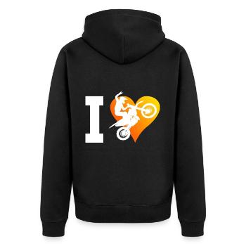 Motocross Supermoto Damen Freestyle Motocross - Unisex Premium Bio Zip Hoodie - Schwarz - Hinten - Nico (187cm)