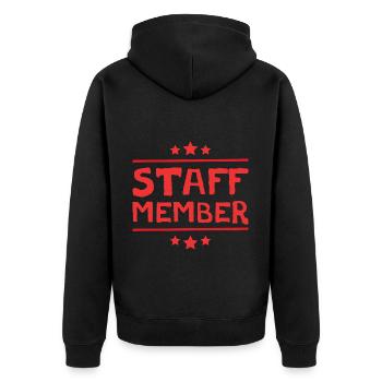 Staff Mitglied - Unisex Premium Bio Zip Hoodie - Schwarz - Hinten - Nico (187cm)