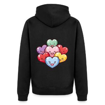 Bunte Herzen Gruppe LIebe - Unisex Premium Bio Zip Hoodie - Schwarz - Hinten - Nico (187cm)