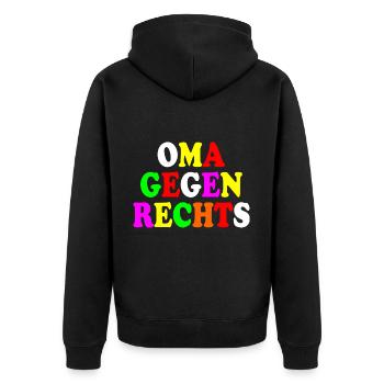 Oma gegen rechts - Unisex Premium Bio Zip Hoodie - Schwarz - Hinten - Nico (187cm)