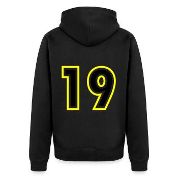 19 Number College - Unisex Premium Organic Zip Hoodie - black - Back - Nico (187cm)