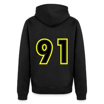 91 Number College - Unisex Premium Organic Zip Hoodie - black - Back - Nico (187cm)