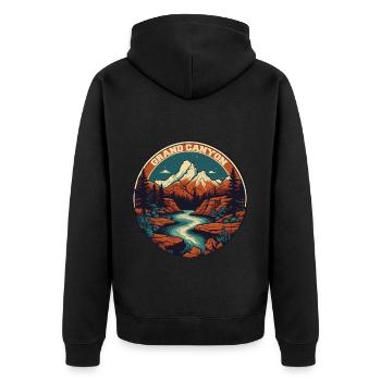 Grand Canyon rétro - Design de voyage classique - Veste à capuche bio Premium Unisexe - noir - Dos - Nico (187cm)