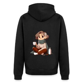 Gemütliche Abendstimmung mit Kakao und Decke - Unisex Premium Bio Zip Hoodie - Schwarz - Hinten - Nico (187cm)