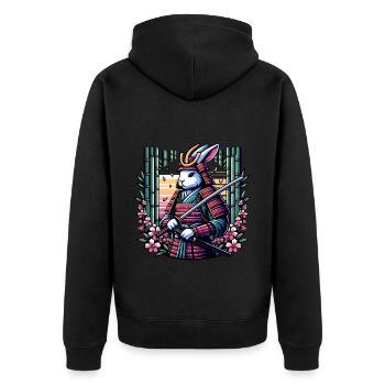 Lapin samouraï dans une forêt de bambous - Veste à capuche bio Premium Unisexe - noir - Dos - Nico (187cm)