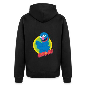 Sesamstraße Grobi Portrait - Unisex Premium Bio Zip Hoodie - Schwarz - Hinten - Nico (187cm)