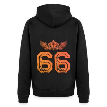 66 Zahl Krone - Unisex Premium Bio Zip Hoodie - Schwarz - Hinten - Nico (187cm)