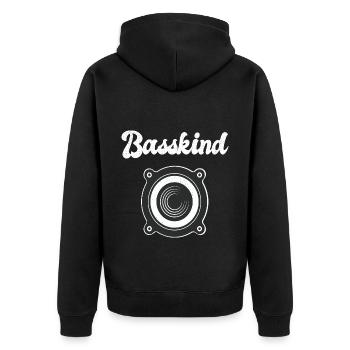 Basskind Rave, Techno Club EDM Trance Festival - Unisex Premium Bio Zip Hoodie - Schwarz - Hinten - Nico (187cm)