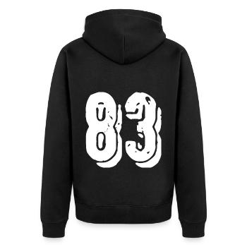 Maillot à 83 numéros - Veste à capuche bio Premium Unisexe - noir - Dos - Nico (187cm)