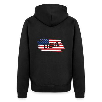 USA America - Unisex Premium Bio Zip Hoodie - Schwarz - Hinten - Nico (187cm)