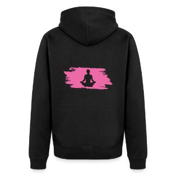 Yoga Om - Unisex Premium Bio Zip Hoodie - Schwarz - Hinten - Nico (187cm)