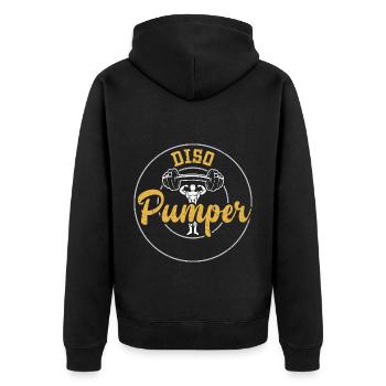 Diso Pumper - Gym - Unisex Premium Bio Zip Hoodie - Schwarz - Hinten - Nico (187cm)