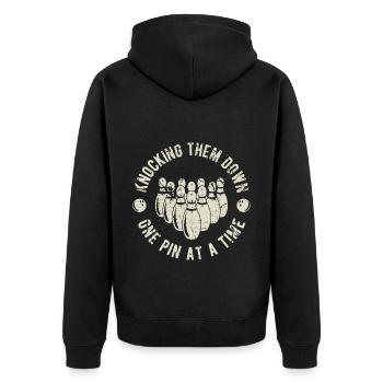 Bowling - Unisex Premium Bio Zip Hoodie - Schwarz - Hinten - Nico (187cm)