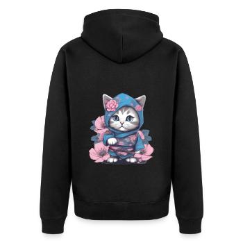 Le chat ninja: prêt pour la bataille et prêt à tout - Veste à capuche bio Premium Unisexe - noir - Dos - Nico (187cm)