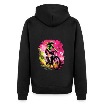 Leidenschaft Fahrrad fahren - Unisex Premium Bio Zip Hoodie - Schwarz - Hinten - Nico (187cm)