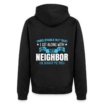 Nachbar Shirt Lustig - Unisex Premium Bio Zip Hoodie - Schwarz - Hinten - Nico (187cm)