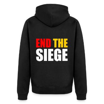 End the siege - Unisex Premium Bio Zip Hoodie - Schwarz - Hinten - Nico (187cm)