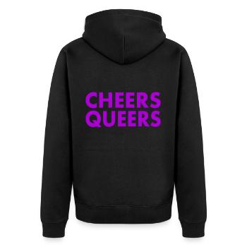 Cheers queers - Unisex Premium Organic Zip Hoodie - black - Back - Nico (187cm)
