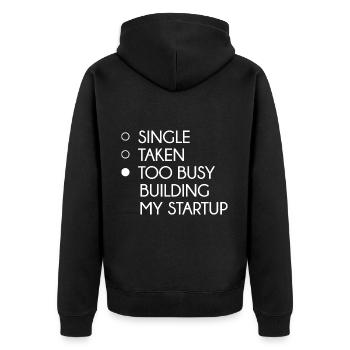 Single Taken Trop occupé à construire ma startup - Veste à capuche bio Premium Unisexe - noir - Dos - Nico (187cm)