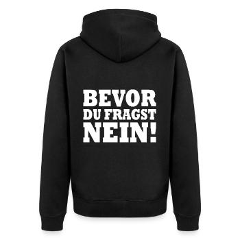 Bevor du fragst nein - Unisex Premium Bio Zip Hoodie - Schwarz - Hinten - Nico (187cm)