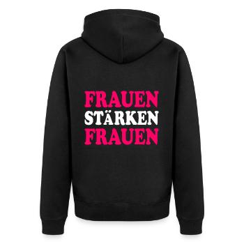 frauen stärken frauen - Unisex Premium Bio Zip Hoodie - Schwarz - Hinten - Nico (187cm)