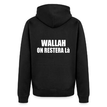 Wallah wird es dabei belassen - Unisex Premium Bio Zip Hoodie - Schwarz - Hinten - Nico (187cm)
