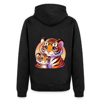 Loving tiger family illustration with - Unisex Premium Organic Zip Hoodie - black - Back - Nico (187cm)