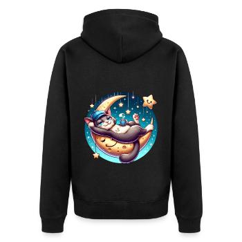 Schlafende Katze Auf Mond Mit Sterne - Unisex Premium Bio Zip Hoodie - Schwarz - Hinten - Nico (187cm)