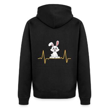 Rabbit Heartbeat Love Eared Bunny - Unisex Premium Organic Zip Hoodie - black - Back - Nico (187cm)