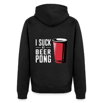 I Suck At Beer Pong 10 - Unisex Premium Bio Zip Hoodie - Schwarz - Hinten - Nico (187cm)