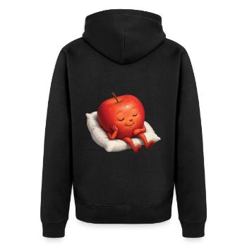 Apfel - Unisex Premium Bio Zip Hoodie - Schwarz - Hinten - Nico (187cm)