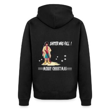 Frohe Weihnachten Schöne Bescherung, Klo war voll - Unisex Premium Bio Zip Hoodie - Schwarz - Hinten - Nico (187cm)