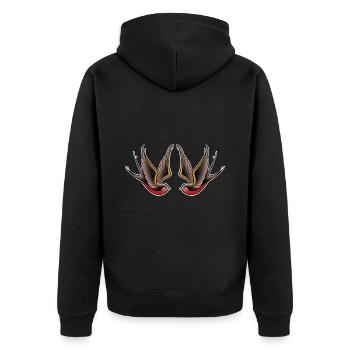 Doppelter Vogel alte Schule Tattoo-Stil - Unisex Premium Bio Zip Hoodie - Schwarz - Hinten - Nico (187cm)