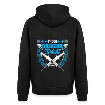 Medizin Student Studium Spruch Geschenk - Unisex Premium Bio Zip Hoodie - Schwarz - Hinten - Nico (187cm)