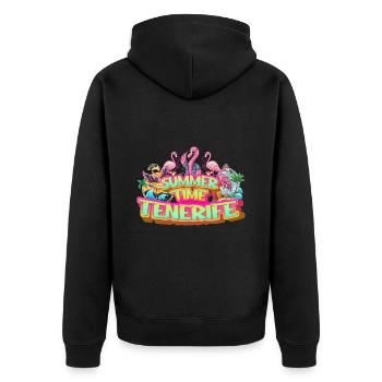 Teneriffa Sommer Flamingo Palmen Strand Meer - Unisex Premium Bio Zip Hoodie - Schwarz - Hinten - Nico (187cm)