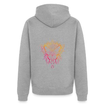 Zeichenstil Tattoo Schmetterling und Dolch - Unisex Premium Bio Zip Hoodie - Grau meliert - Hinten - Nico (187cm)