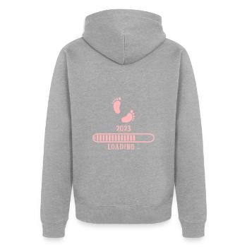 Baby 2023 laden - Unisex Premium Bio Zip Hoodie - Grau meliert - Hinten - Nico (187cm)