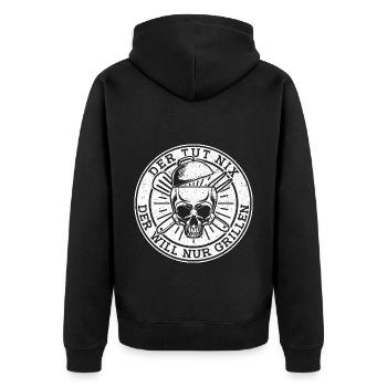 Grillen Grillmeister BBQ - Unisex Premium Bio Zip Hoodie - Schwarz - Hinten - Nico (187cm)