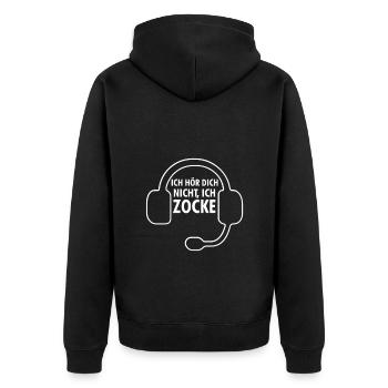 Ich hör dich nicht ich zocke Gamer Gaming - Unisex Premium Bio Zip Hoodie - Schwarz - Hinten - Nico (187cm)