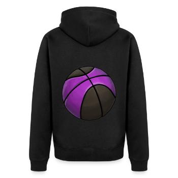Basketball Sticker Schwarz Lila Verein Training - Unisex Premium Bio Zip Hoodie - Schwarz - Hinten - Nico (187cm)