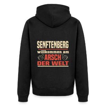 Arsch der Welt Senftenberg - Unisex Premium Bio Zip Hoodie - Schwarz - Hinten - Nico (187cm)