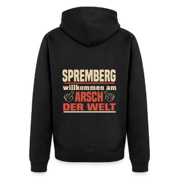 Arsch der Welt Spremberg - Unisex Premium Bio Zip Hoodie - Schwarz - Hinten - Nico (187cm)