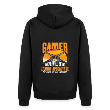 Zombie Apokalypse Untote Spruch - Unisex Premium Bio Zip Hoodie - Schwarz - Hinten - Nico (187cm)