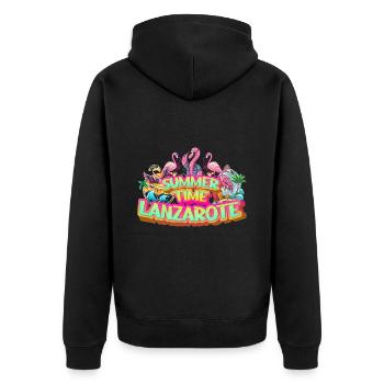 Lanzarote Sommer Flamingo Palmen Strand Meer - Unisex Premium Bio Zip Hoodie - Schwarz - Hinten - Nico (187cm)