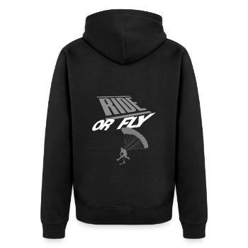 Ride or fly - Trotirider im Gleitschirmfliegen - Unisex Premium Bio Zip Hoodie - Schwarz - Hinten - Nico (187cm)