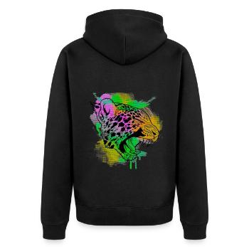 A Beautiful and Fun Watercolor Leopard Design - Unisex Premium Organic Zip Hoodie - black - Back - Nico (187cm)