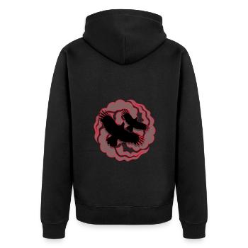 Logo Manga rouge / gris nuages & corbeau - Veste à capuche bio Premium Unisexe - noir - Dos - Nico (187cm)