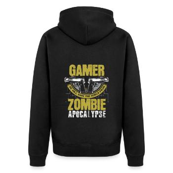 Zombie Apocalypse Games Gift - Unisex Premium Organic Zip Hoodie - black - Back - Nico (187cm)