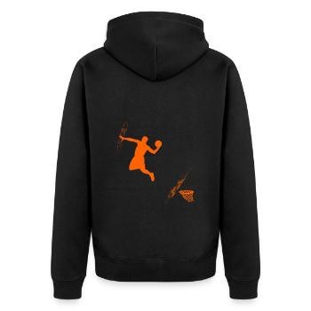 Superheld Dunk, Basketballspieler - Unisex Premium Bio Zip Hoodie - Schwarz - Hinten - Nico (187cm)